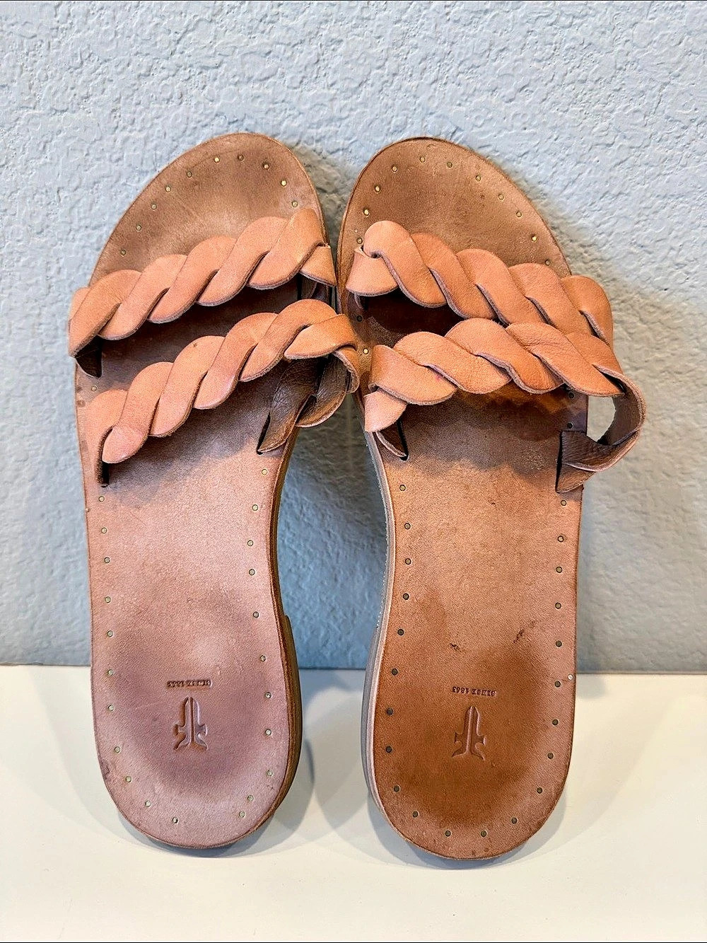 Frye Azalea Slide Braided Strap Brown Sandals